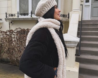 Curly Alpaca Ivory Scarf and Beanie Set