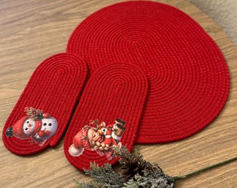 Manteles individuales navideños rojos, juego de comedor festivo, regalo acogedor de invierno