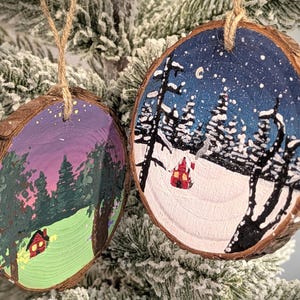 Hand-Painted Wood Slice Christmas Ornament