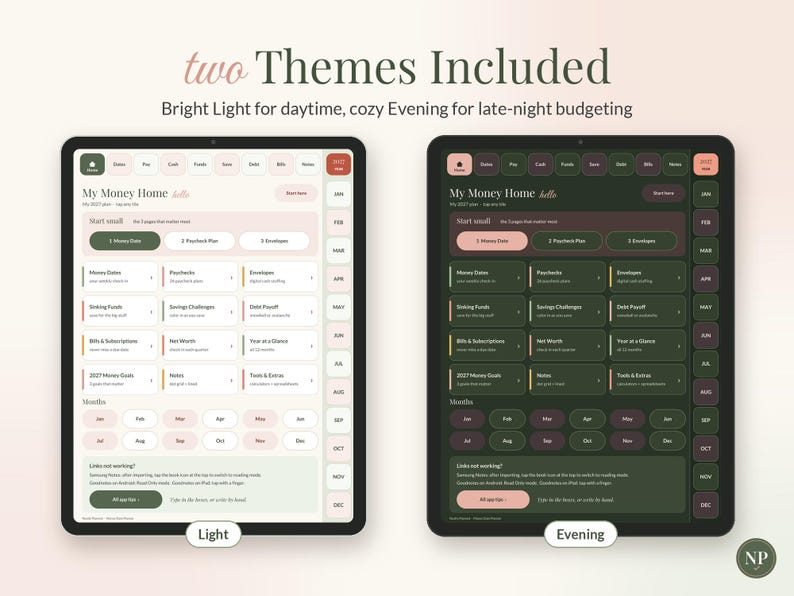 Digital Budget Planner 2027, Hyperlinked Money Planner for GoodNotes & Samsung Notes, iPad Android Finance Planner, Dark Mode, Stickers image 8