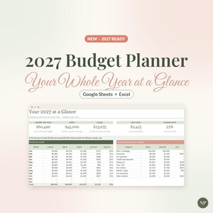 2027 Budget Planner Spreadsheet, New Year Monthly Budget Template for Google Sheets & Excel, Yearly Budget Dashboard, Income Expense Tracker image 1