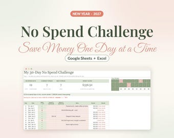 No Spend Challenge 2027 Spreadsheet, New Year Savings Challenge Tracker for Google Sheets & Excel, 30 Day No Spend Tracker, Streak Tracker