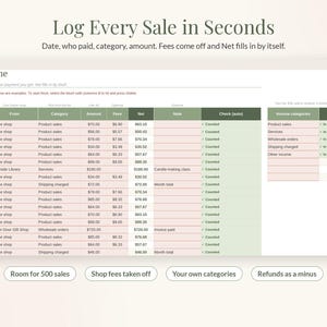 Small Business Bookkeeping Spreadsheet, Income and Expense Tracker for Google Sheets & Excel, Profit and Tax Set Aside Tracker image 4