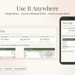 Vacation Budget Planner Spreadsheet for Google Sheets & Excel, Trip Planner with Countdown, Travel Expense Tracker, Split Costs image 8
