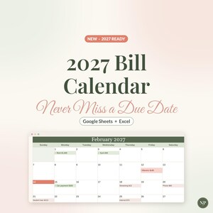 2027 Bill Calendar Spreadsheet, Monthly Bill Tracker for Google Sheets & Excel, Bill Payment Checklist, Due Date Planner Template