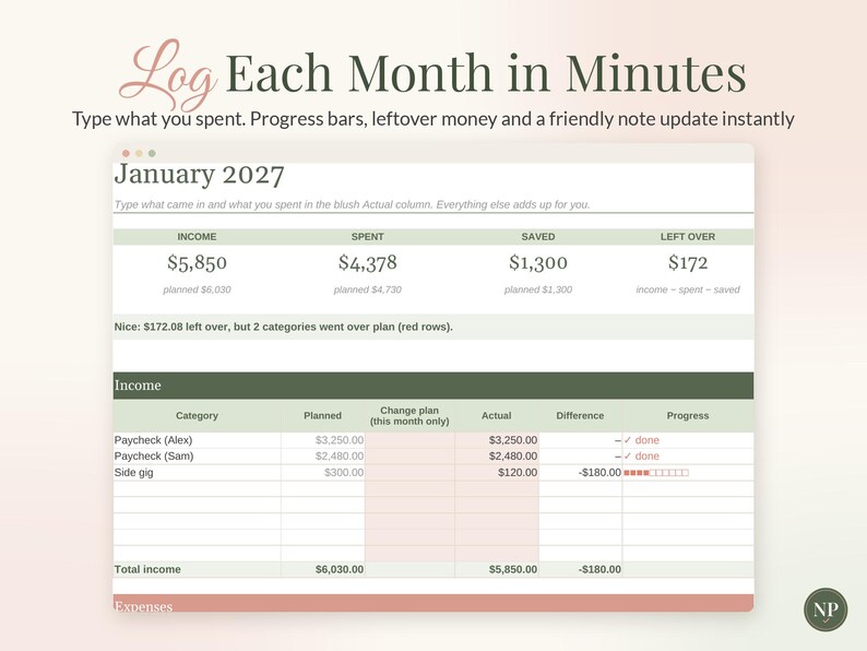 2027 Budget Planner Spreadsheet, New Year Monthly Budget Template for Google Sheets & Excel, Yearly Budget Dashboard, Income Expense Tracker image 5