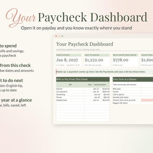 Paycheck Budget Spreadsheet, Bills by Paycheck Planner for Google Sheets & Excel, Biweekly Budget Template, Weekly Paycheck Tracker image 3