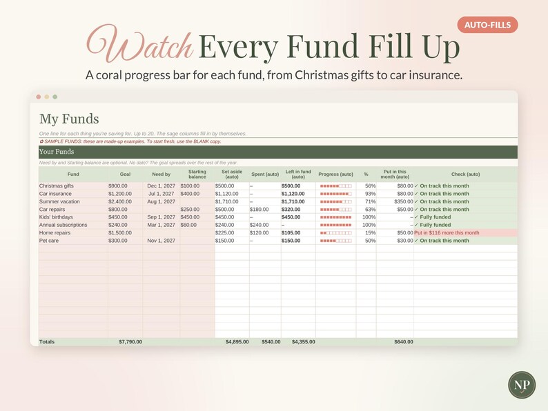 Sinking Funds Tracker Spreadsheet for Google Sheets & Excel, Sinking Fund Savings Planner, Monthly Savings Goals, Budget Template imagen 2