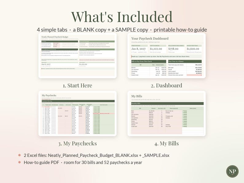Paycheck Budget Spreadsheet, Bills by Paycheck Planner for Google Sheets & Excel, Biweekly Budget Template, Weekly Paycheck Tracker image 10