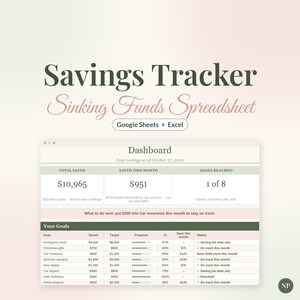 Savings Tracker Spreadsheet, Sinking Funds Tracker, 52 Week Savings Challenge for Google Sheets & Excel, Savings Goal Planner image 1