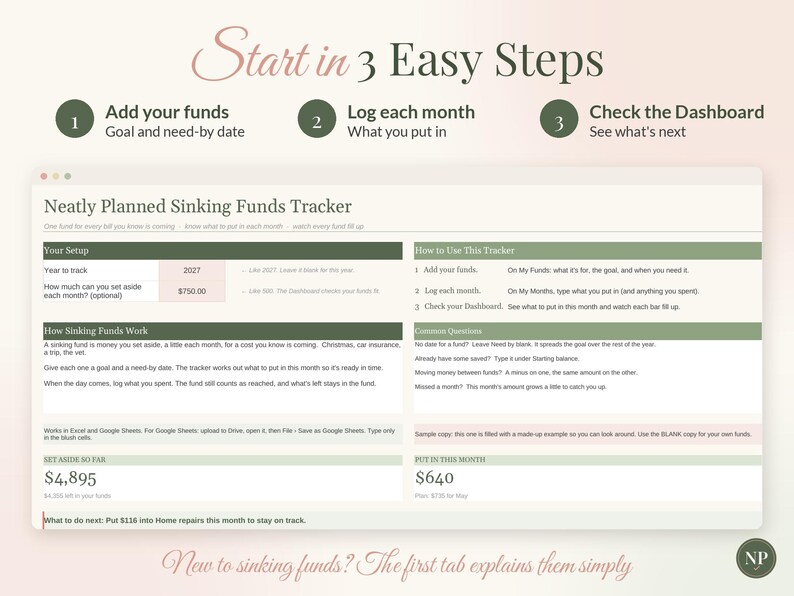 Sinking Funds Tracker Spreadsheet for Google Sheets & Excel, Sinking Fund Savings Planner, Monthly Savings Goals, Budget Template imagen 5