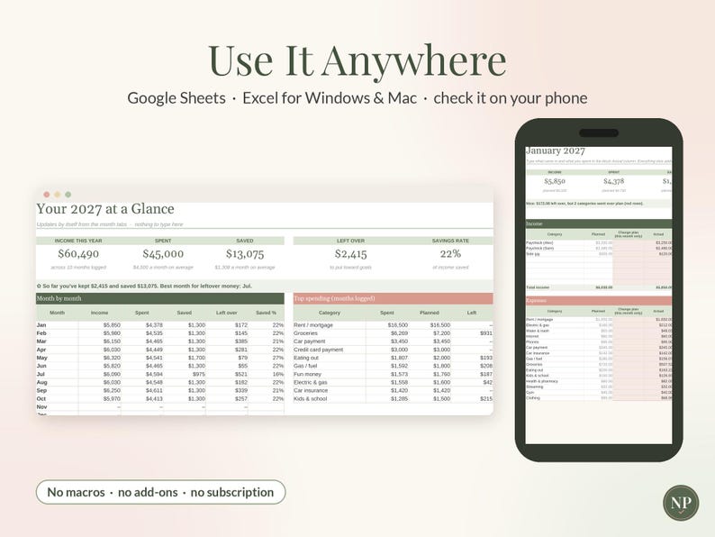 2027 Budget Planner Spreadsheet, New Year Monthly Budget Template for Google Sheets & Excel, Yearly Budget Dashboard, Income Expense Tracker image 9