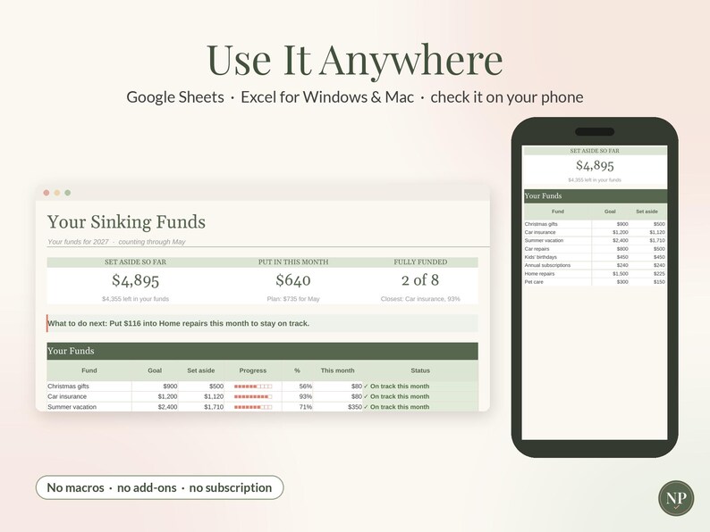 Sinking Funds Tracker Spreadsheet for Google Sheets & Excel, Sinking Fund Savings Planner, Monthly Savings Goals, Budget Template imagen 8