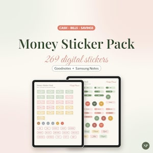 Money Stickers for Goodnotes & Samsung Notes, Digital Budget Stickers, Cash Stuffing Stickers, Bill Tracker Stickers, Savings Stickers