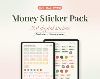 Money Stickers for Goodnotes & Samsung Notes, Digital Budget Stickers, Cash Stuffing Stickers, Bill Tracker Stickers, Savings Stickers