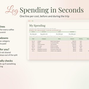 Vacation Budget Planner Spreadsheet for Google Sheets & Excel, Trip Planner with Countdown, Travel Expense Tracker, Split Costs image 7