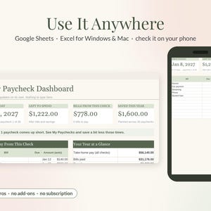 Paycheck Budget Spreadsheet, Bills by Paycheck Planner for Google Sheets & Excel, Biweekly Budget Template, Weekly Paycheck Tracker image 8