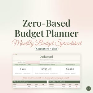Budget Spreadsheet, Zero Based Budget Planner, Monthly Budget Template for Google Sheets & Excel, Expense Tracker, Paycheck Budget