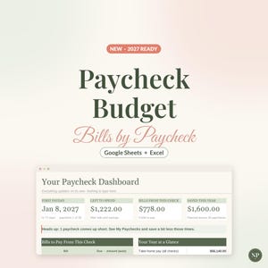 Paycheck Budget Spreadsheet, Bills by Paycheck Planner for Google Sheets & Excel, Biweekly Budget Template, Weekly Paycheck Tracker image 1