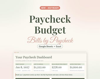 Paycheck Budget Spreadsheet, Biweekly Budget Planner for Google Sheets & Excel, Bills by Paycheck Template, Weekly Paycheck Tracker