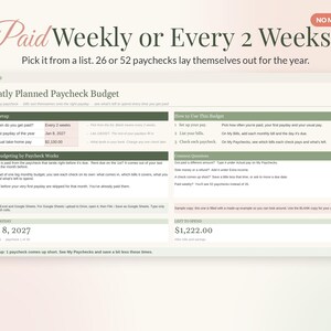 Paycheck Budget Spreadsheet, Bills by Paycheck Planner for Google Sheets & Excel, Biweekly Budget Template, Weekly Paycheck Tracker image 9