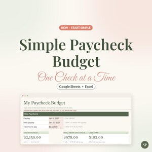 Simple Paycheck Budget Spreadsheet, Easy Beginner Budget Template for Google Sheets & Excel, Bills by Paycheck, Biweekly Budget Planner