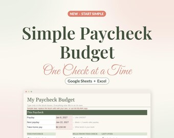 Simple Paycheck Budget Spreadsheet, Easy Beginner Budget Template for Google Sheets & Excel, Bills by Paycheck, Biweekly Budget Planner