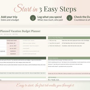 Vacation Budget Planner Spreadsheet for Google Sheets & Excel, Trip Planner with Countdown, Travel Expense Tracker, Split Costs image 5