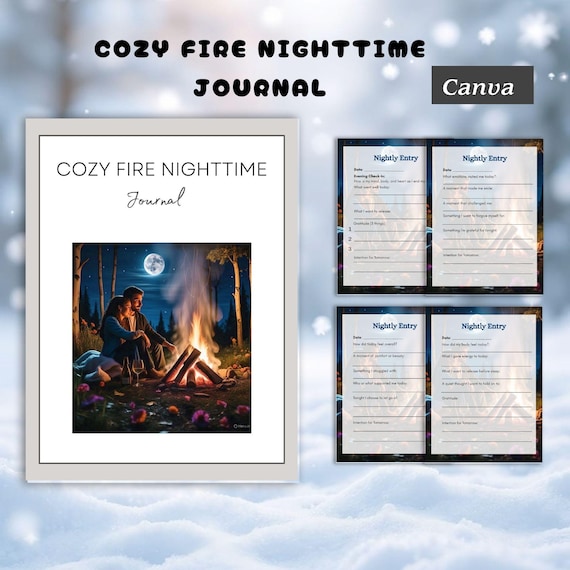 Cozy Fire Nighttime Journal | Winter Reflection Notebook | Mindful Evening Writing Prompts for Calm & Comfort