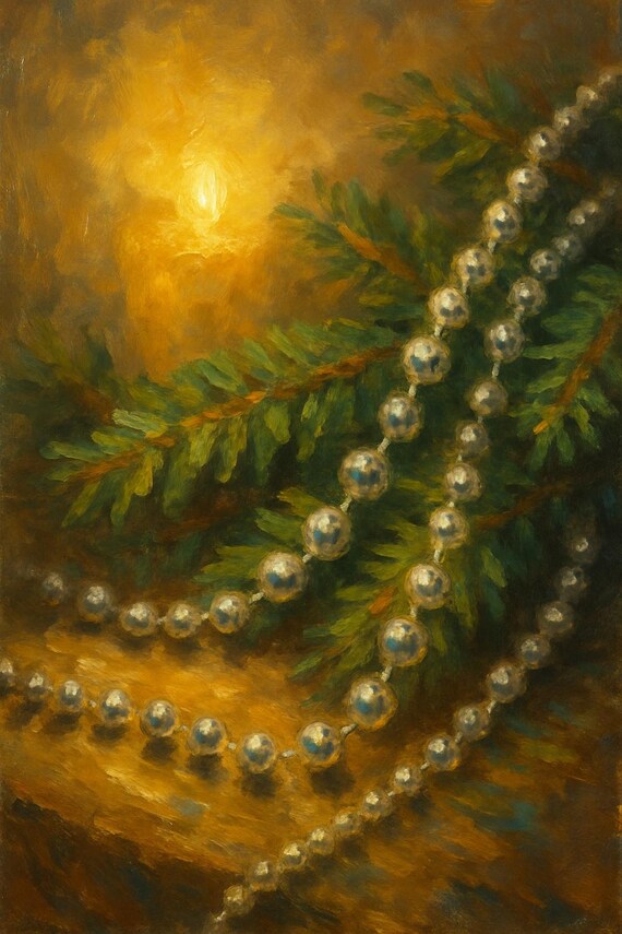 Silver Beads & Evergreen Festive Foliage Composition