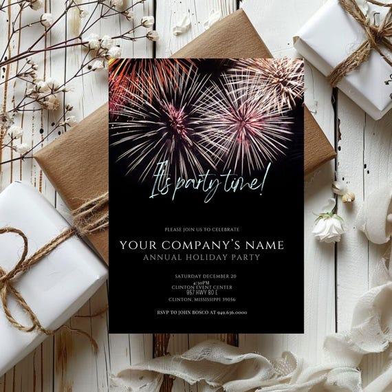 Corporate Holiday Party Invitation Bundle | Editable Canva Template (Digital Download)