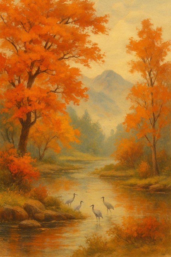 Autumn Landscape Art Print: Old World Nostalgia