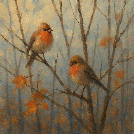 Hand-Painted Robin Bird Canvas – Impressionistic Style
