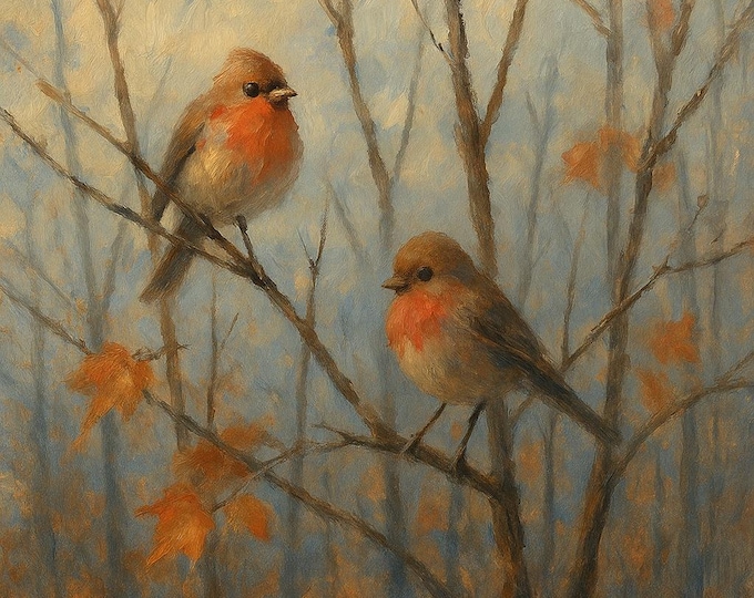 Robin Bird Oil Painting Wall Art – Hand-Painted Impressionist Canvas