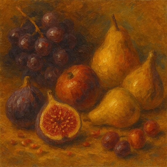 Figs and Fruits Still Life Print: Textured Kitchen Wall Art