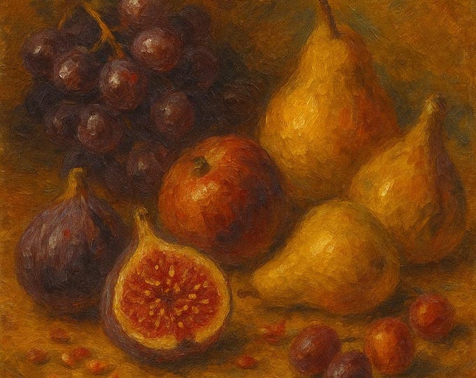 Figs and Fruits Still Life Print – Textured Kitchen Wall Art for Rustic Home Decor