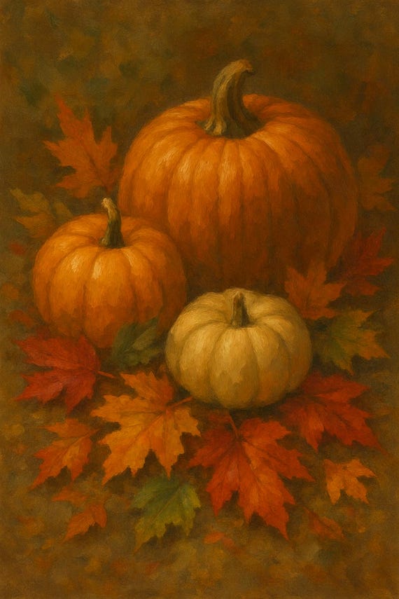 Cozy Autumn Pumpkins Oil Painting on Canvas for Seasonal Home Decor