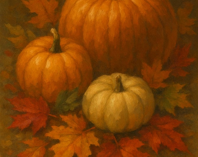 Autumn Pumpkin Oil Painting Wall Art – Cozy Fall Canvas Home Decor