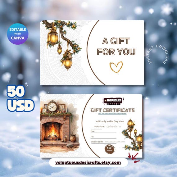 Cozy Fireplace 50 Dollars Gift Certificate | Winter Holiday Present (Digital)