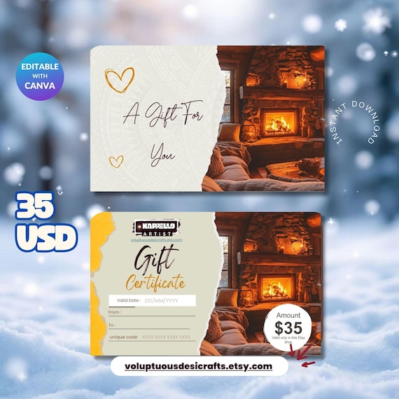 Cozy Fireplace Gift Certificate | Winter Holiday Present