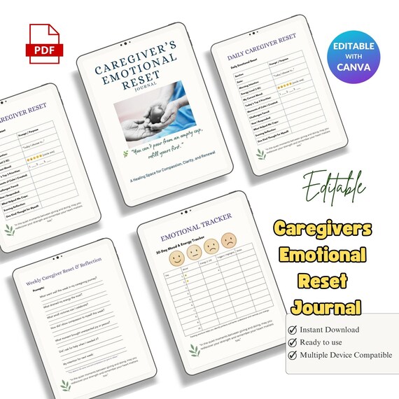 Caregiver’s Emotional Reset Journal | Self-Care Reflection Planner | Mental Wellness & Mindfulness for Caregivers