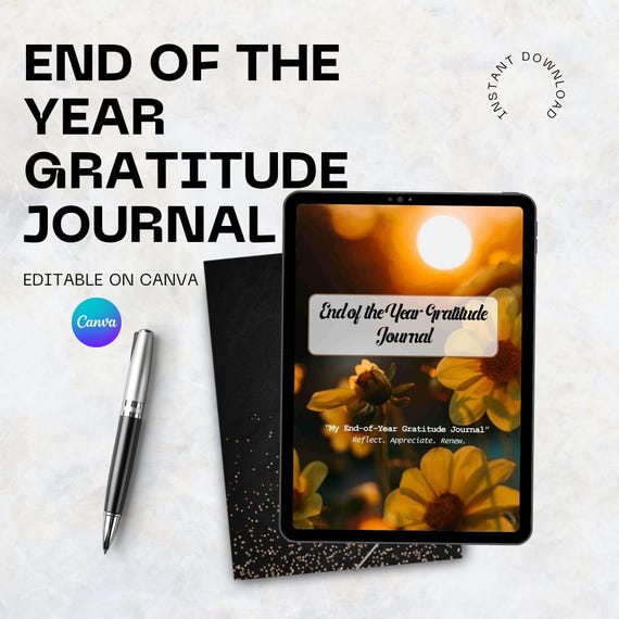 End of the Year Gratitude Journal | Reflection and Mindfulness Planner | Year-End Self Care Printable Journal