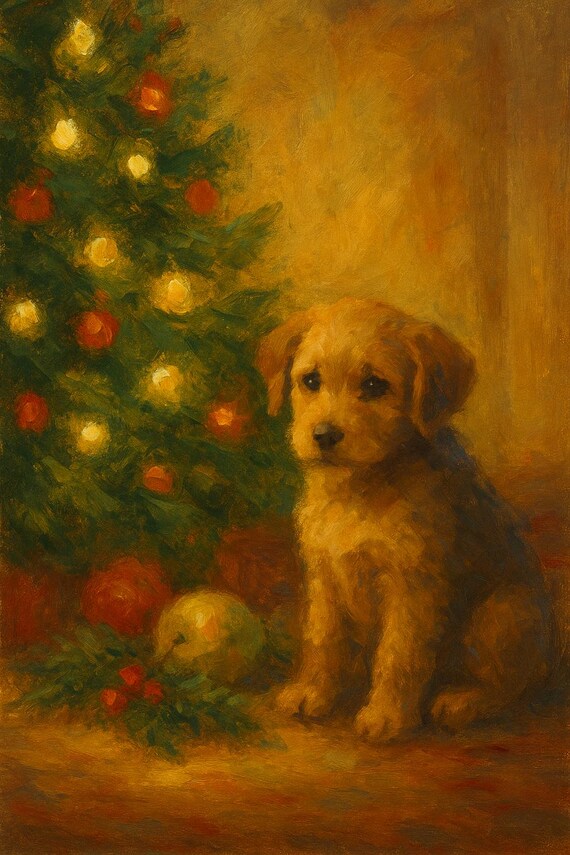 Playful Puppy by the Tree: Heartwarming Nature Art