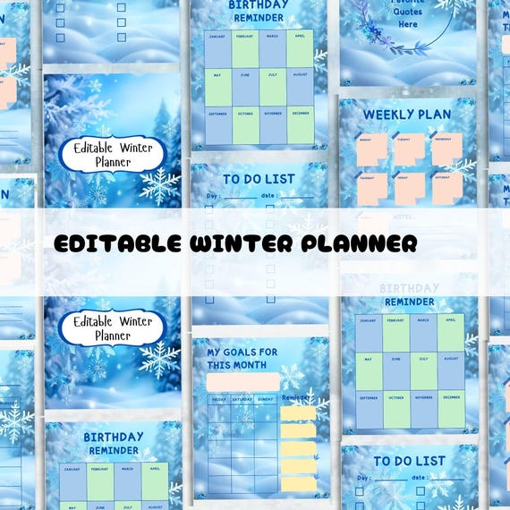Editable Winter Planner | Digital Seasonal Organizer | Cozy Winter Productivity & Self-Care Template