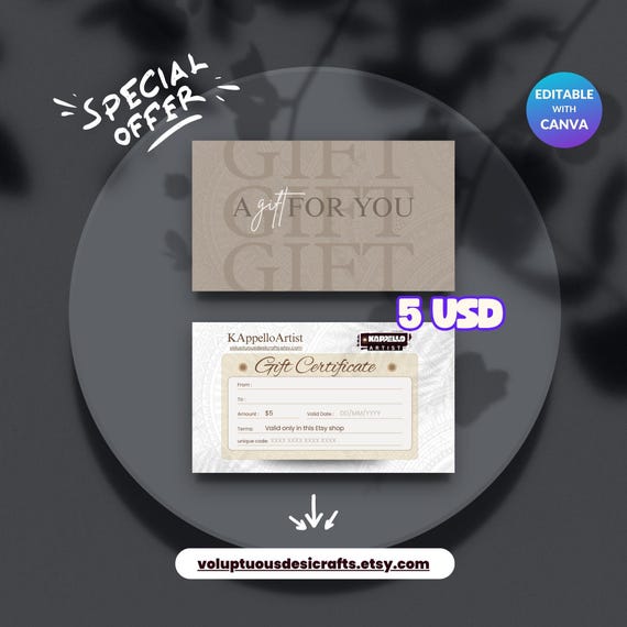 5 Dollar Digital Gift Certificate | Printable Shop Credit Voucher (Instant Download)
