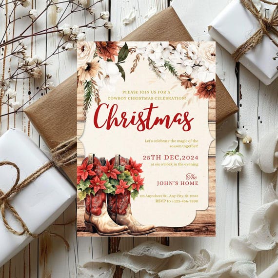 Western Christmas Party Invitation Bundle | Cowboy Holiday Templates (Editable Canva)