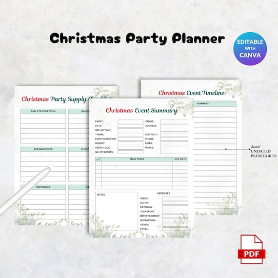Christmas Party Planner | Holiday Event Organizer | Festive Budget Tracker & To-Do List Printable Template