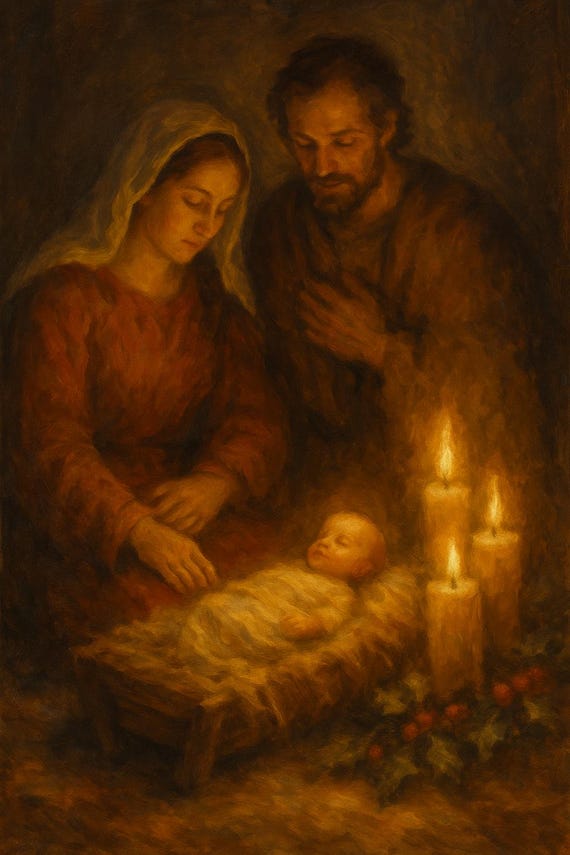 Glowing Nativity Scene - Warm and Reverent Handcrafted Christmas Decoration with Sacred Glow