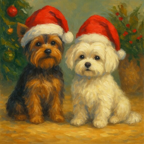 Yorkie and Maltese Christmas Print