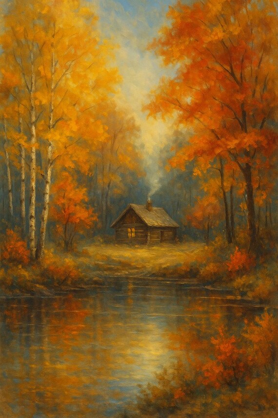 European Autumn Landscape Art Print: Golden Foliage